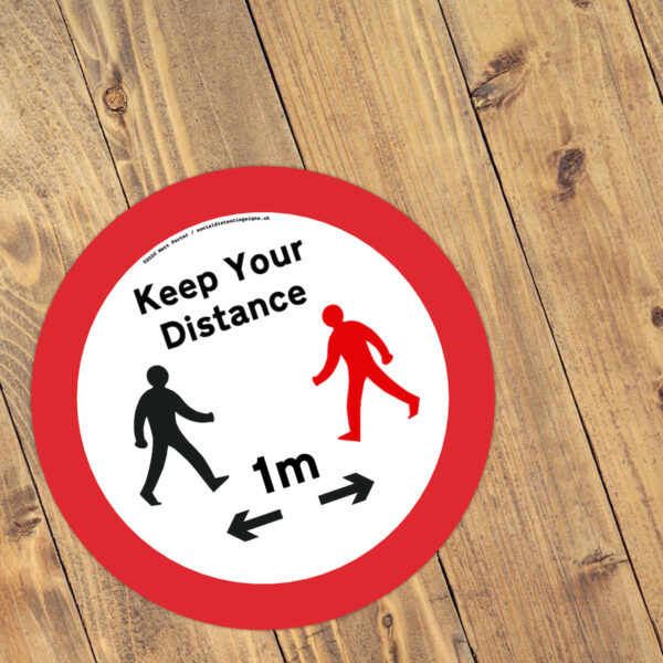 Keep Your Distance - Social Distancing Anti-Slip Floor Stickers (300mm) - Black and Red Figure