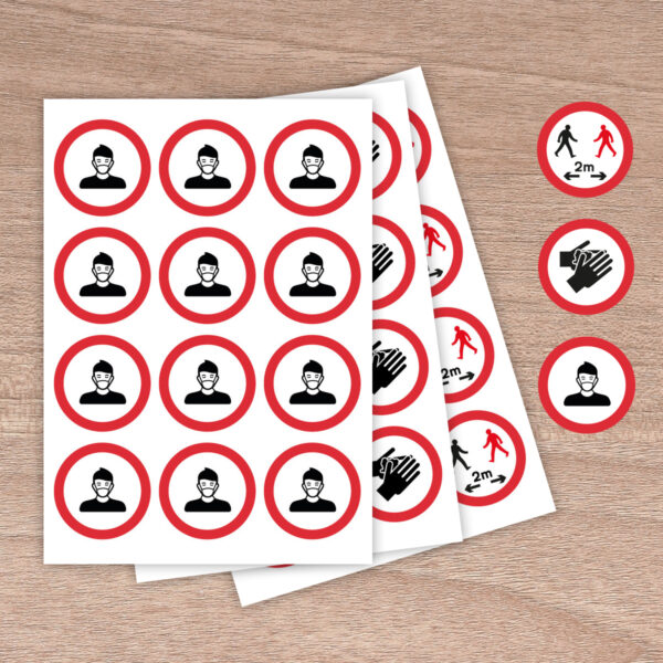64mm Social Distancing Wear a Face Covering - Round Stickers