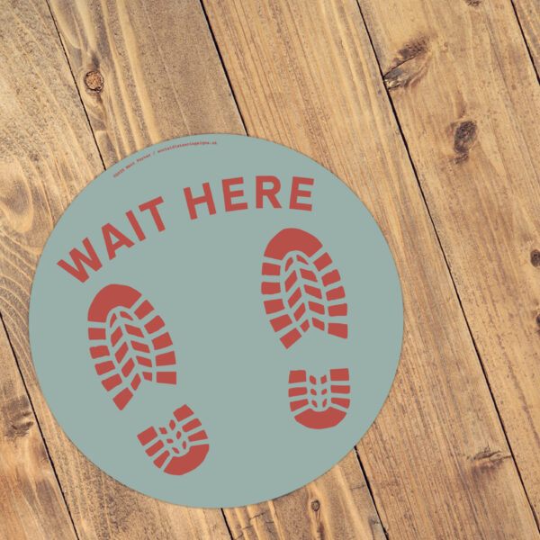 Stand Here! - Social Distancing Anti-Slip Floor Stickers (300mm) - 10 Pack - Duck Egg Blue and Brown