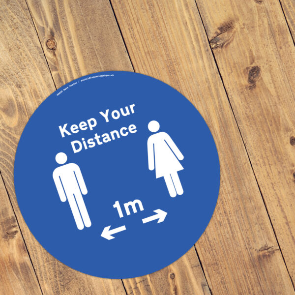Keep Your Distance - Social Distancing Anti-Slip Floor Stickers (300mm) - 10 Pack - Blue