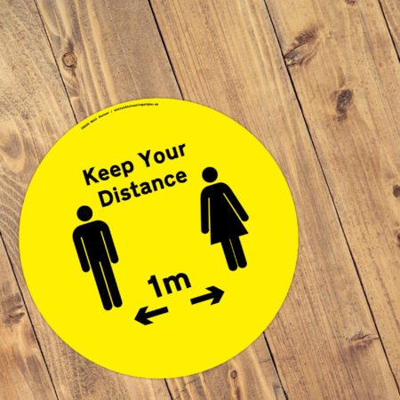 Keep Your Distance - Social Distancing Anti-Slip Floor Stickers (300mm) - 10 Pack - Yellow