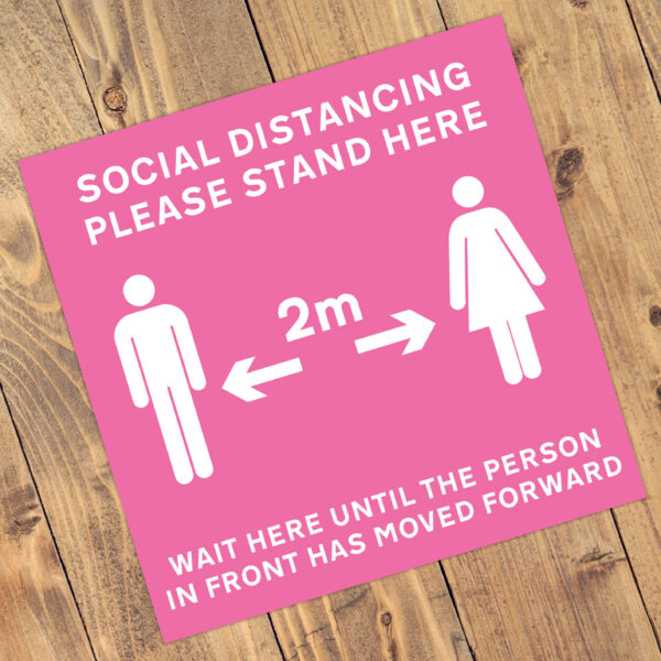 Social Distancing "Hot Pink" Square Anti-Slip Floor 'Keep Your Distance' Stickers - Ver.2 (300mm x 300mm) - 10 Pack (Copy)