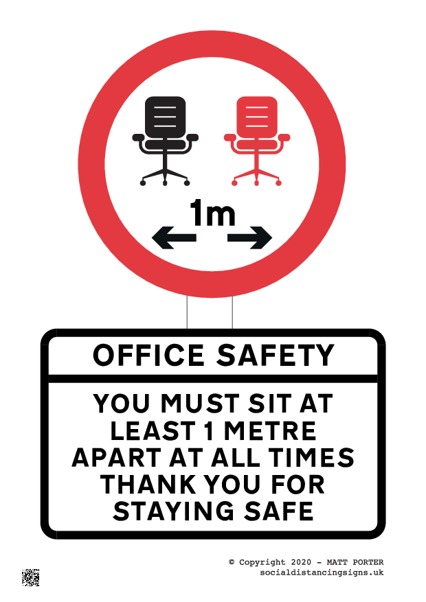 Covid-19 - Social Distancing Office Seating Custom Poster / Sign 1m, one metre, 1 meter warning