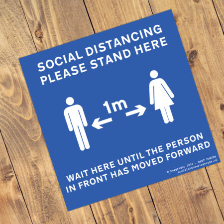 Social Distancing Blue Square Anti-Slip Floor Arrow Stickers (300mm x 300mm) - 10 Pack