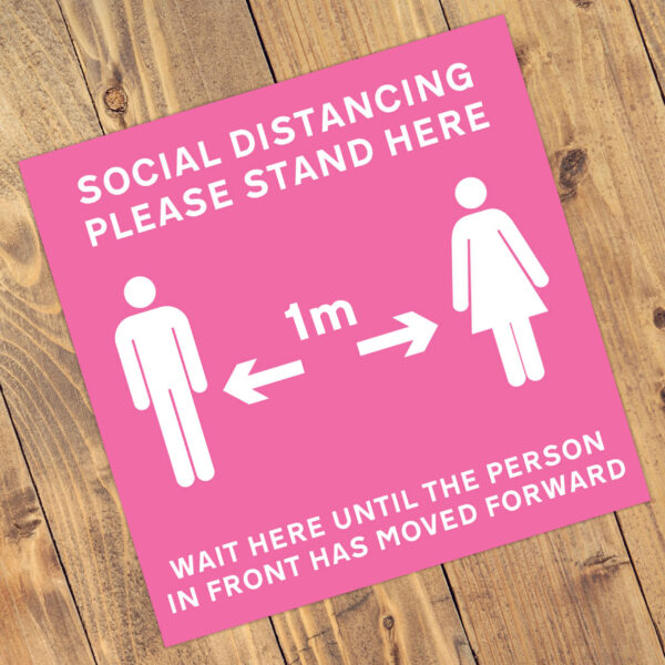 Social Distancing "Hot Pink" Square Anti-Slip Floor 'Keep Your Distance' Stickers - Ver.2 (300mm x 300mm) - 10 Pack (Copy)