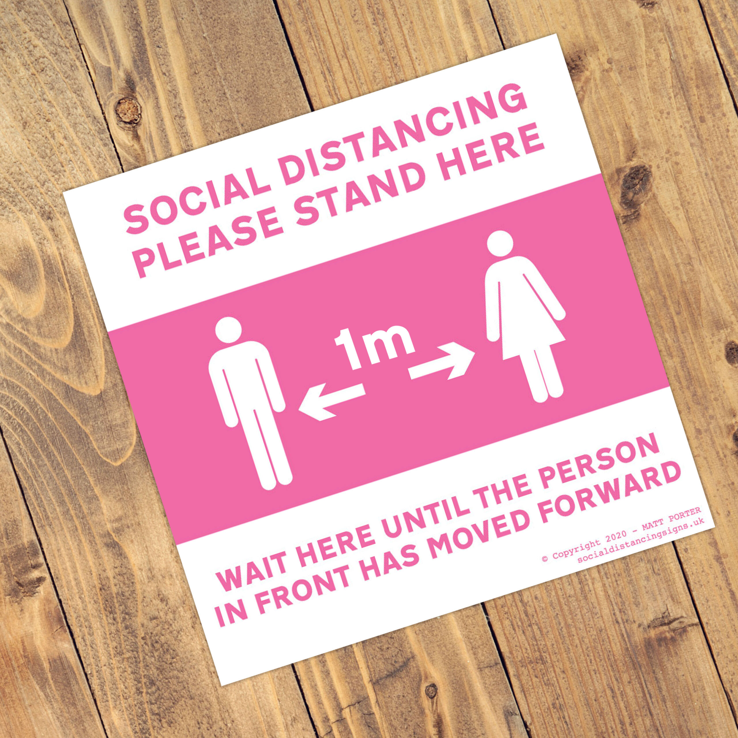 Social Distancing "Hot Pink" Square Anti-Slip Floor 'Keep Your Distance' Stickers (300mm x 300mm) - 10 Pack