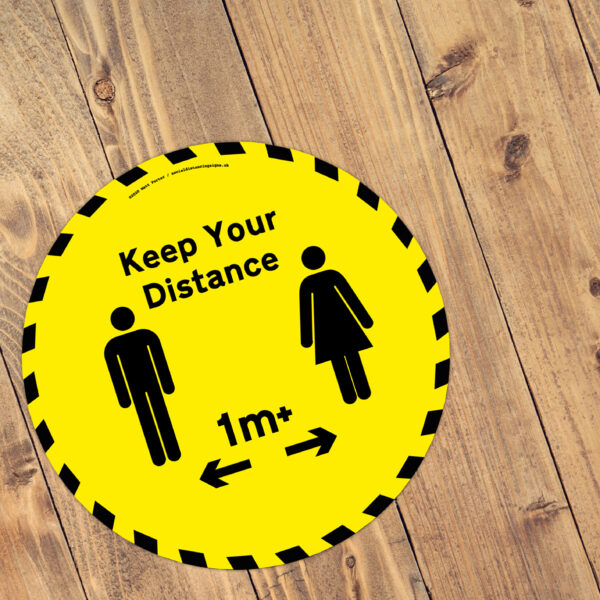 Keep Your Distance Yellow and Black Floor Vinyl Sticker 1m plus