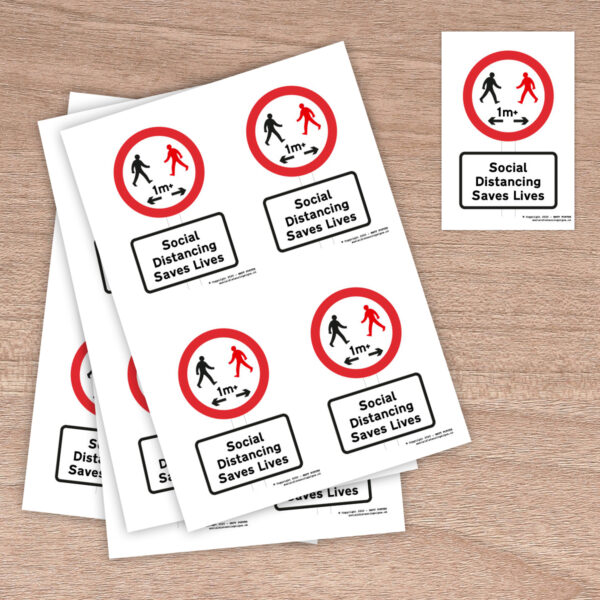 Social Distancing Saves Lives Stickers 1 metre plus